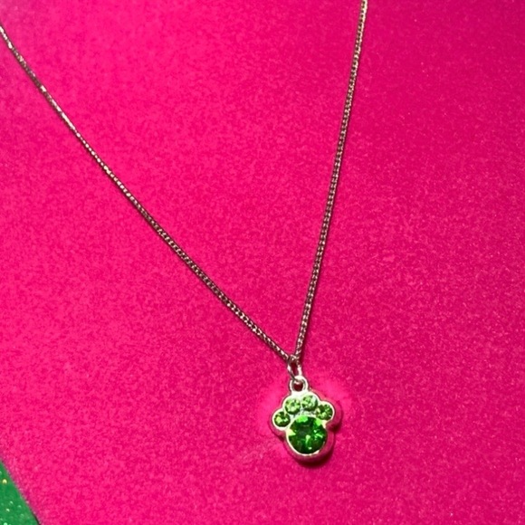 Pet Paw Print Necklace Sterling Silver Green Rhinestone Puppy Dogs Bedazzled Y2K - Picture 8 of 17